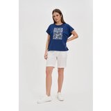 Marisse Navy Blue Cotton Blouse With Print | ePonuda.com