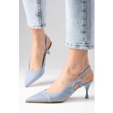 Mio Gusto Megan Blue Color Pointed Toe Open Back Chunky Heel Shoes Cene