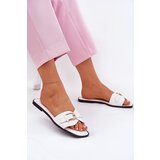 Boto Flat Women's Sandals With Golden Buckle White Esiobb | Shoptok.si
