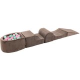 MeowBaby 4-delni penasti igralni komplet ® Foam Playground z okroglim bazenom, 100 žogami, estetski, velvet, rjava: pastelno roza/mint, (21333822) | Shoptok.si