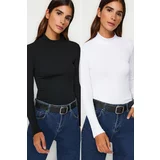 Trendyol Black & White 2-Pack Ribbed High Neck Fitted/Situated Long Sleeve Elastic Knitted Blouse