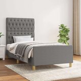  Posteljni okvir z vzglavjem temno siv 90x200 cm blago, (20788416) Cene