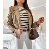 Gemre Beige faux leather biker jacket Tricia | shoptok.hr