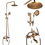 rozin Antikni medeninasti tuš pipa set, dvojna ročna kontrola, ročna in dežna možnost, antikni medeninasti E01, (5000159314) | Shoptok.si
