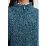 Trendyol Blue Boucle Yarn Zippered High Collar Knitwear Sweater | shoptok.hr