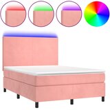  box spring s madracem LED ružičasti 140x190cm baršunasti | shoptok.hr