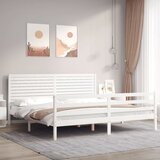 Okvir za krevet s uzglavljem bijeli 200x200 cm od masivnog drva | shoptok.hr