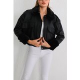 BİKELİFE Women's Silk Oversize Pocket Detailed Leather Elastic Waist Coat Cene