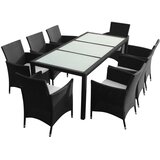  9-dijelni vrtni blagovaonski set od poliratana s jastucima crni | shoptok.hr