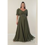 By Saygı Plus Size Long Chiffon Dress With A V-Neck Front Beaded Waist Draped and Lined Front Back Cene