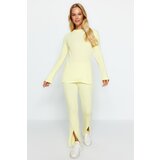 Trendyol Yellow Crop Top and Bottom Set in a Sweater with a Slit Cene