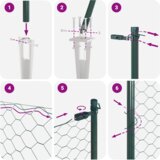 vidaXL Šesterokotna ograja Zelena 0,6x50 m Jeklo, Ograjni stebri s konico 13 kos Ø32 mm 80 cm Galvanizirano jeklo | Shoptok.si