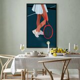  Slika - Female Tennis Player With a Red Racket on the Court - Graphics 80x120 U crnom drvenom okviru | shoptok.hr
