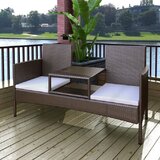 Maison Chic Vrtni kavč - Zunanji kavč dvosed z mizico poli ratan rjav, (22043922) | Shoptok.si