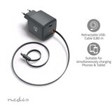 Nedis WCHARC65WBK - Crni punjač sa uvlačivim kablom, Power Delivery 65W, 2x USB-C | Eponuda.com