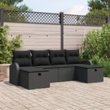 vidaXL Set od 6 Delova Baštenske Soffe sa Jastučićima Crni Poli Ratan | shoptok.hr
