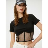 Koton Crop T-Shirt Corset and Tulle Detailed Cene