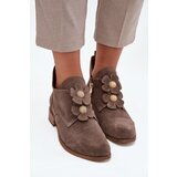 Zazoo Suede Women's Loafers with Decorative Flowers 3080 Dark Beige | shoptok.hr