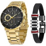 Polo Air Metal Strap Sports Men's Wristwatch and Leather Bracelet Combination Yellow Black Color