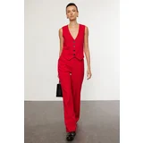 Trendyol Red Regular Vest Wide Leg / Wide Leg Trousers Woven Bottom-Top Set