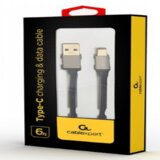 Gembird CCB-mUSB2B-AMCM-6 Cotton braided Type-C USB cable with metal connectors, 1.8 m, black kabal Cene