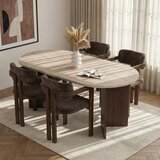 Hanah home trpezarijski set Meridia, ovalni sto i 4 stolice sa rukonaslonima, travertin, orah Milano i tamni orah, braon šenil tkanina | Eponuda.com