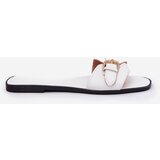 Boto Flat Women's Sandals With Golden Buckle White Esiobb | Shoptok.si