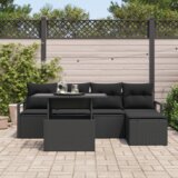 vidaXL 6-delni vrtni kavč set z blazinami Črn Poli Ratan | Shoptok.si
