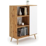 Kobi Furniture Knjižna omara Fondi na lesenih nogah, skandinavski stil - zlati craft hrast - bela, (20625994) Cene