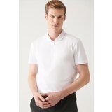 Avva Men's White 100% Cotton Zippered Standard Fit Regular Cut Polo Neck T-shirt Cene