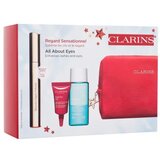 Clarins All About Eyes set: maskara Supra Volume 8 ml + odstranjevalec ličil Instant Eye Make-Up Remover 30 ml + krema za okoli oči Total Eye Lift 3 ml + kozmetična torbica odtenek 01 Intense Black | Shoptok.si