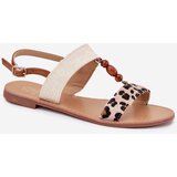 Boto Flat Women Sandals With Beads Leopard Beige Virona | shoptok.hr