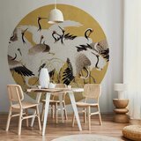  Okrugla fototapeta - Japanese cranes - a flock of birds against a golden background based on a painting by Ishida Yūtei 180x180 | shoptok.hr