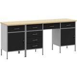vidaXL Set radne škrinje i stola od 4 dijela, crn od inženjerskog drva i čelika | shoptok.hr