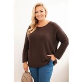 Kesi Włoski Plus size women's sweater with a boat neckline brown Cene