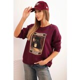Kesi Włoski Women's cotton sweatshirt with a cat print and text plum Cijene