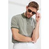 ALTINYILDIZ CLASSICS Men's Green Comfort Fit Comfortable Cut Polo Neck Jacquard T-Shirt. Cene