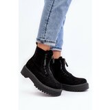 Kesi Women's suede ankle boots Trapper with a thick sole with a zip, black Edivame Cene