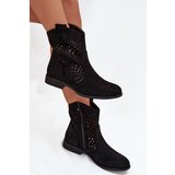 Boto Openwork Women's Ankle Boots Flat Heel Black Amisna | Shoptok.si