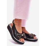 Zazoo Women's leather wedge sandals with bow 1882 black | Shoptok.si
