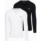 Ombre Set of men's SLIM FIT longsleeves with V neckline and logo 2-pack Cene