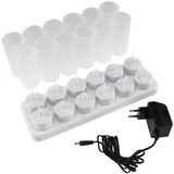 Set 12 LED čajnih svečk s kozarci in polnilno postajo