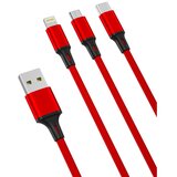 XO Kabel NB173 3in1 USB - Lightning + USB-C + microUSB 1,2 m rdeč, (20441816) | Shoptok.si