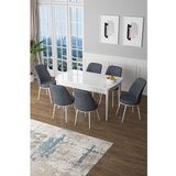 Hanah home Zen - White, Fume WhiteFume Extendable Dining Table & Chairs Set (7 Pieces) | ePonuda.com