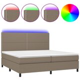  Krevet box spring s madracem LED smeđesivi 200x200 cm tkanina | shoptok.hr