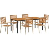  Set za večeru od 7 dijelova bež poli ratan akacija Stacking garden chairs with cushions - set od 2 u bež poli ratan Vrtni stol | shoptok.hr