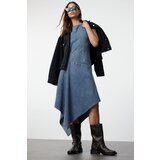 Trendyol Blue Stitching Detailed Asymmetrical Midi Denim Dress | shoptok.hr