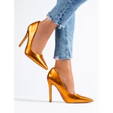 SHELOVET Metallic high heel pumps orange