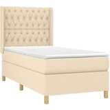  Box spring postelja z vzmetnico LED krem 90x200 cm blago, (20898597) | Shoptok.si