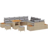  Set od 13 komada vrtnog kauča s jastučićima Bež Poly Ratan Akacija Set od 3 komada vrtnog blagovaonskog stola s jastučićima Bež | shoptok.hr